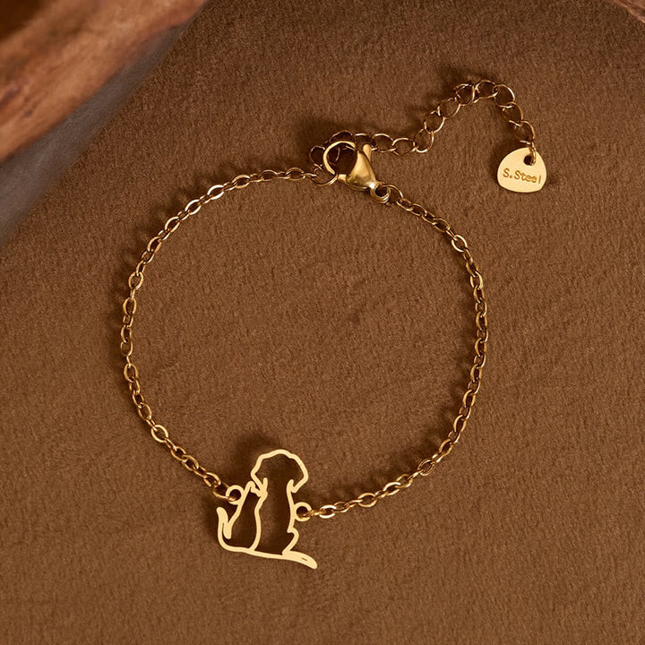 Buddha Stones Minimalistisches Armband mit Hunde- und Katzenanhänger aus Titanstahl - Gold (Handgelenkumfang: 14-17 cm) - image 0