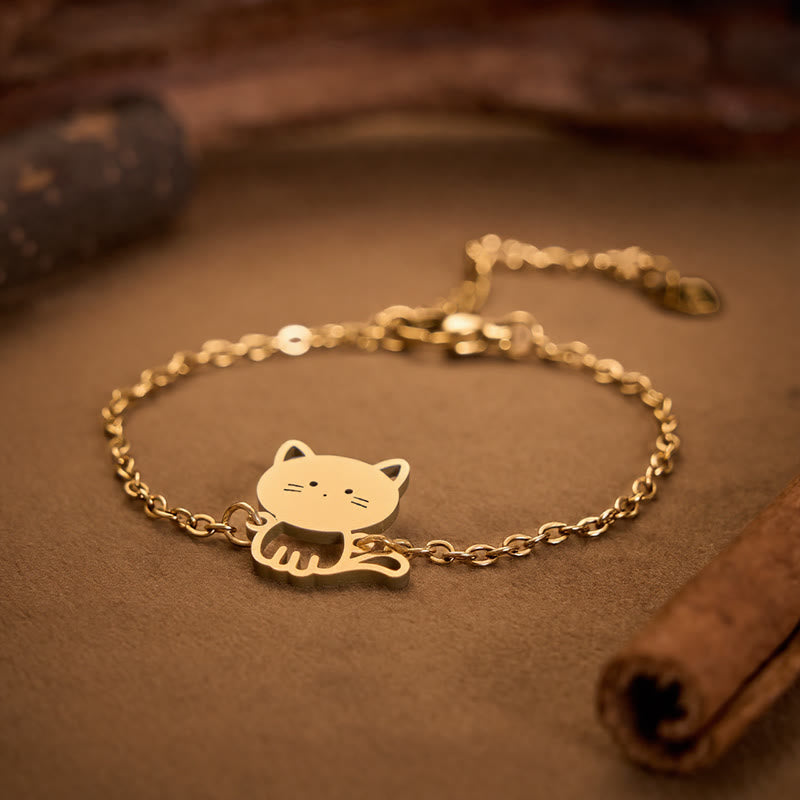 Buddha Stones Minimalistisches Katzen-Charm-Schutzkettenarmband aus Titanstahl - image 1