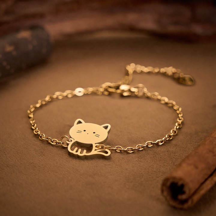 Buddha Stones Minimalistisches Katzen-Charm-Schutzkettenarmband aus Titanstahl - image 1