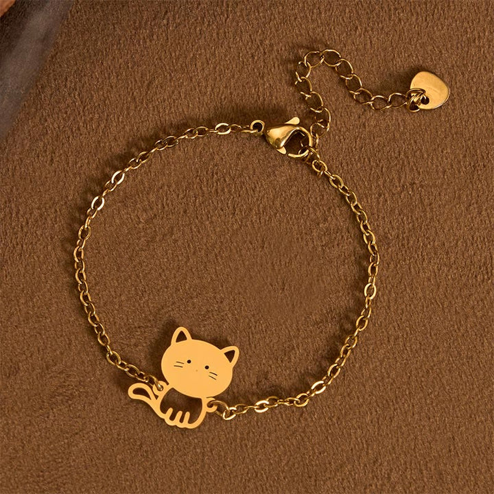 Buddha Stones Minimalistisches Katzen-Charm-Schutzkettenarmband aus Titanstahl - Gold (Handgelenkumfang: 14-17 cm) - image 0