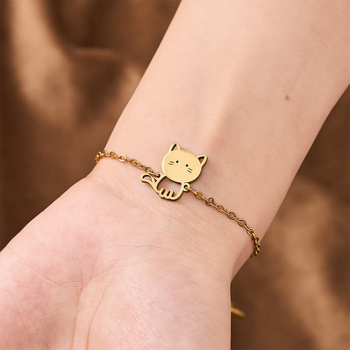 Buddha Stones Minimalistisches Katzen-Charm-Schutzkettenarmband aus Titanstahl - image 3