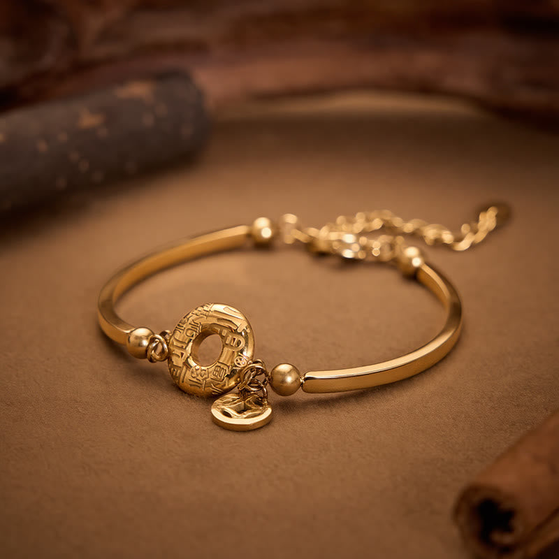 Buddha Stones Armband mit Friedensschnalle aus Titanstahl, Anhänger mit Fu-Zeichen (chinesische Münze), offene Kette - image 1