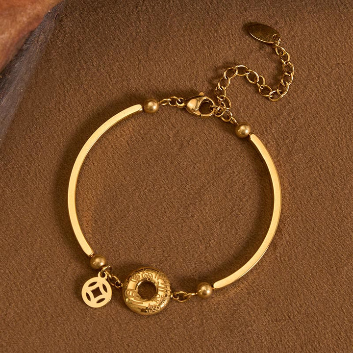 Buddha Stones Armband mit Friedensschnalle aus Titanstahl, Anhänger mit Fu-Zeichen (chinesische Münze), offene Kette - Titanstahl (Verstärkt die Stimulation) (Handgelenkumfang: 15–19 cm) - image 0