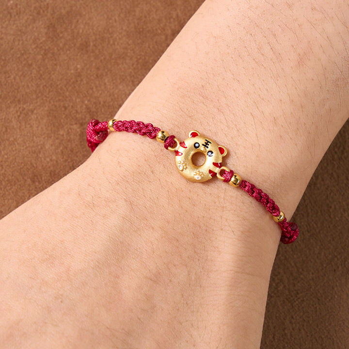 Buddha Stones Kupfer-Tiger-Friedensschnalle, handgewebtes rotes Armband mit Erdungsfunktion, verstellbar - image 4
