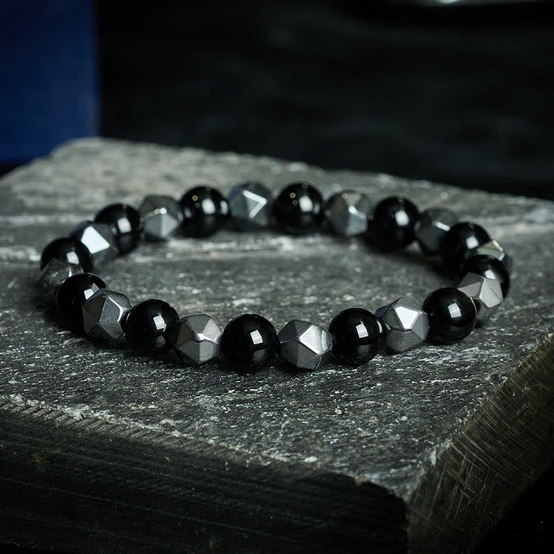Buddha Stones Armband aus facettiertem Tigerauge-Hämatit - Schwarzer Onyx (Fortune ♥ Support) - image 0