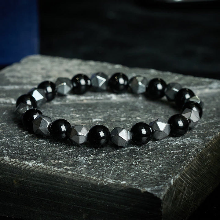 Buddha Stones Armband aus facettiertem Tigerauge-Hämatit - Schwarzer Onyx (Fortune ♥ Support) - image 0