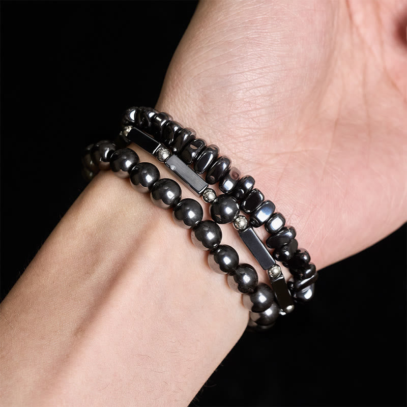 Buddha Stones 3-teiliges Armband aus kraftvollen Hämatitperlen - image 3