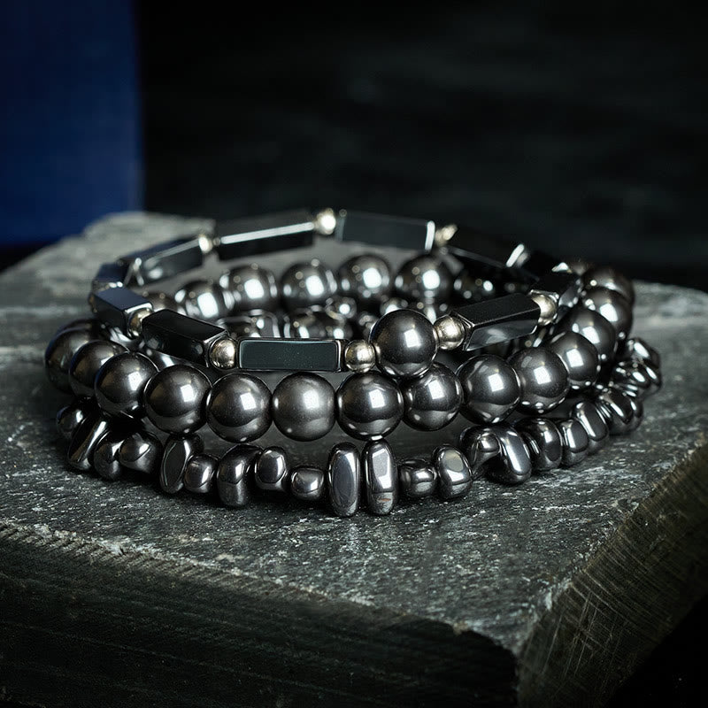 Buddha Stones 3-teiliges Armband aus kraftvollen Hämatitperlen - image 1