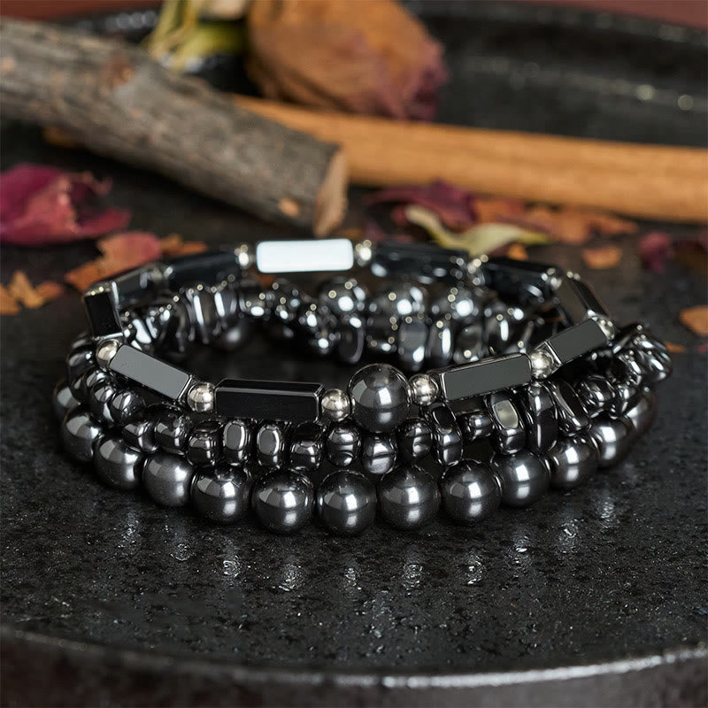 Buddha Stones 3-teiliges Armband aus kraftvollen Hämatitperlen - image 2
