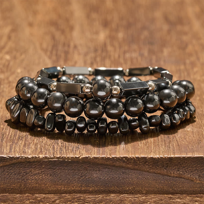 Buddha Stones 3-teiliges Armband aus kraftvollen Hämatitperlen - Hämatit (Erdung ♥ Schutz) - image 0