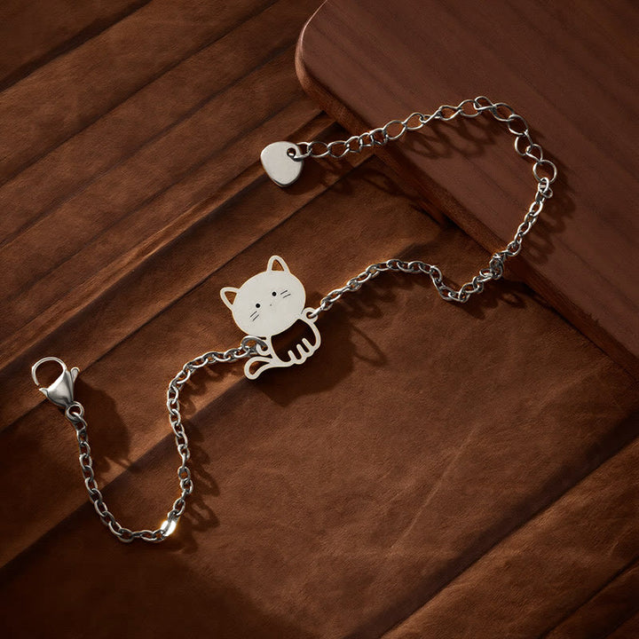 Buddha Stones Minimalistisches Katzen-Charm-Schutzkettenarmband aus Titanstahl - image 7