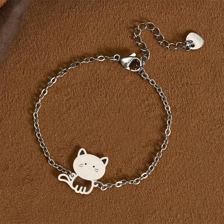 Buddha Stones Minimalistisches Katzen-Charm-Schutzkettenarmband aus Titanstahl - Silber (Handgelenkumfang: 14-17 cm) - image 6