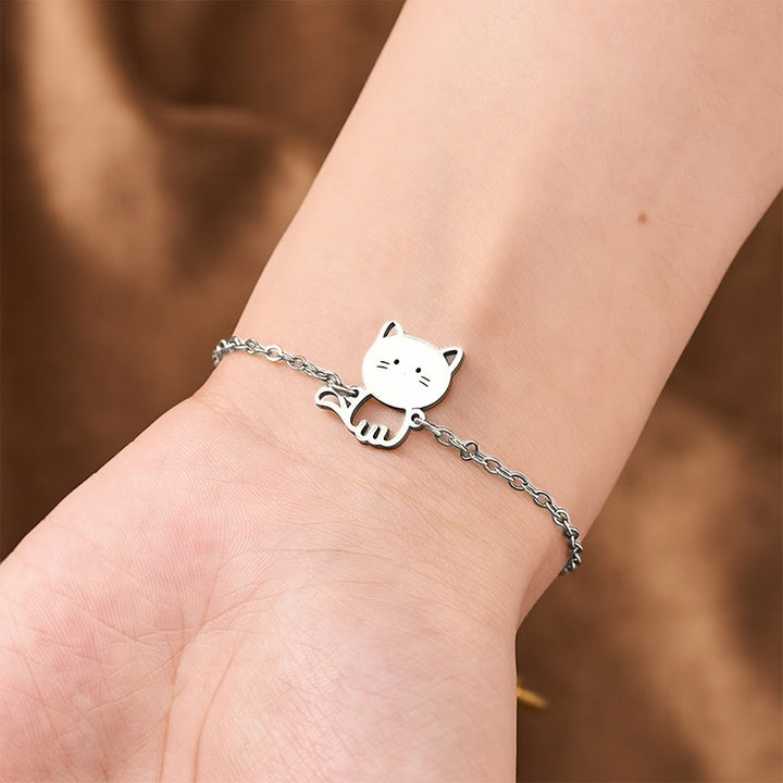 Buddha Stones Minimalistisches Katzen-Charm-Schutzkettenarmband aus Titanstahl - image 8