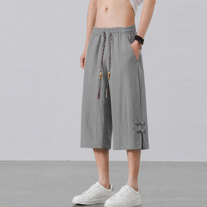 Buddha Stones Lässige Sommer-Boho-Hose mit Kordelzug, einfarbig, gerades Bein, mit Tasche - image 17