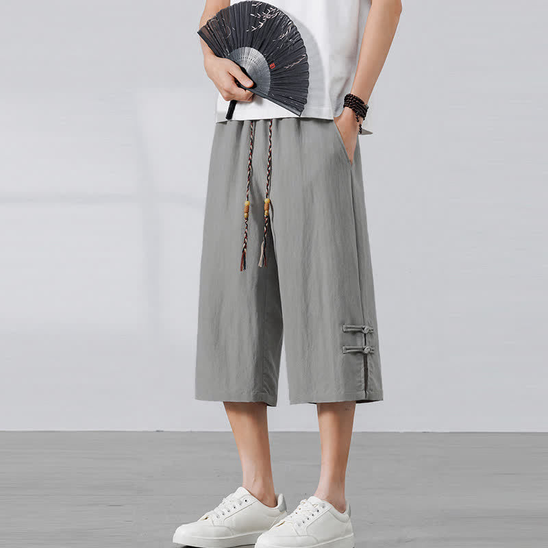 Buddha Stones Lässige Sommer-Boho-Hose mit Kordelzug, einfarbig, gerades Bein, mit Tasche - image 16
