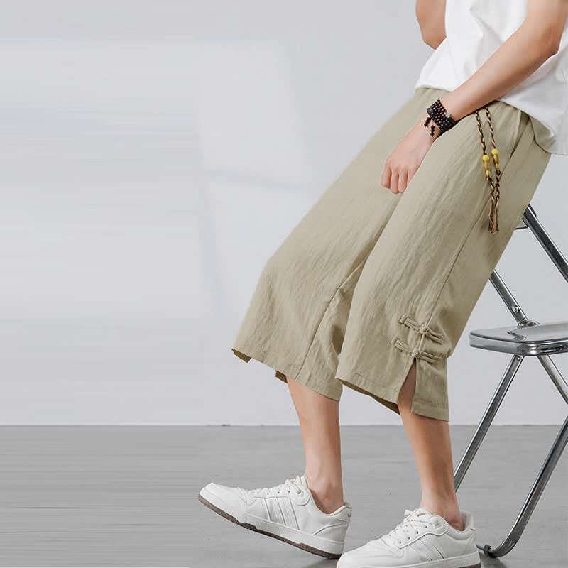 Buddha Stones Lässige Sommer-Boho-Hose mit Kordelzug, einfarbig, gerades Bein, mit Tasche - Beige - US/UK/AU46, EU56 (5XL) - image 0