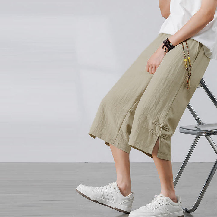 Buddha Stones Lässige Sommer-Boho-Hose mit Kordelzug, einfarbig, gerades Bein, mit Tasche - Beige - US/UK/AU46, EU56 (5XL) - image 0