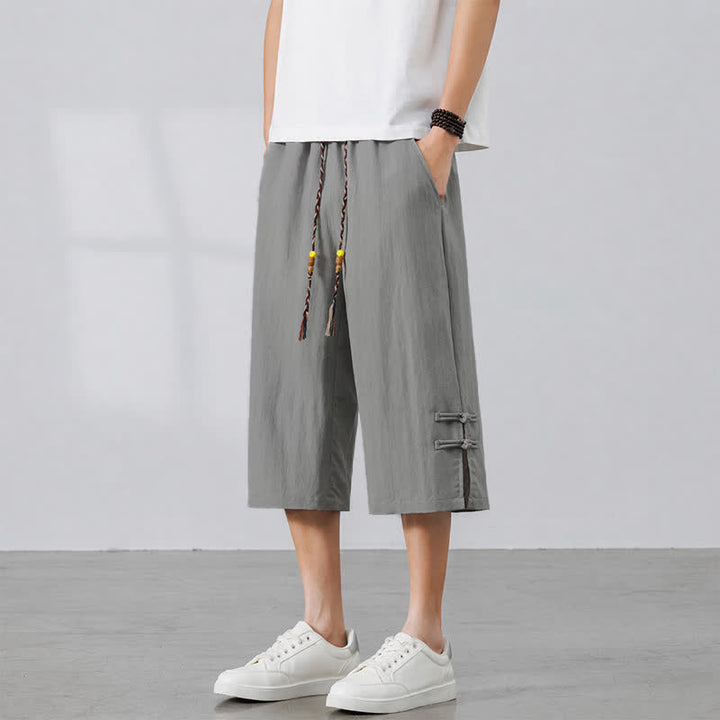 Buddha Stones Lässige Sommer-Boho-Hose mit Kordelzug, einfarbig, gerades Bein, mit Tasche - Hellgrau - US/UK/AU46, EU56 (5XL) - image 15