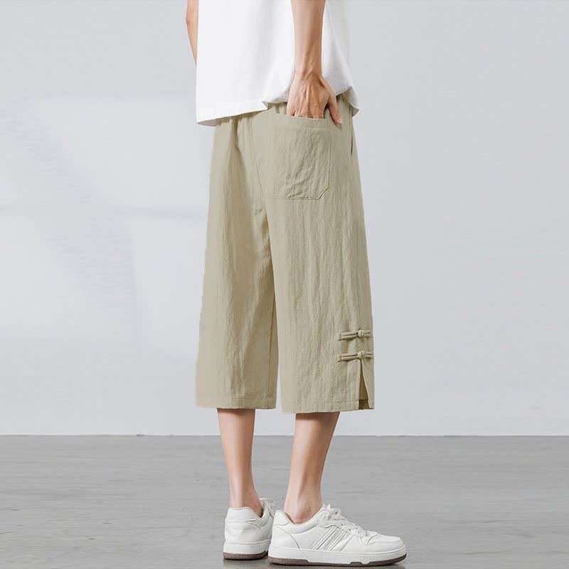 Buddha Stones Lässige Sommer-Boho-Hose mit Kordelzug, einfarbig, gerades Bein, mit Tasche - image 2