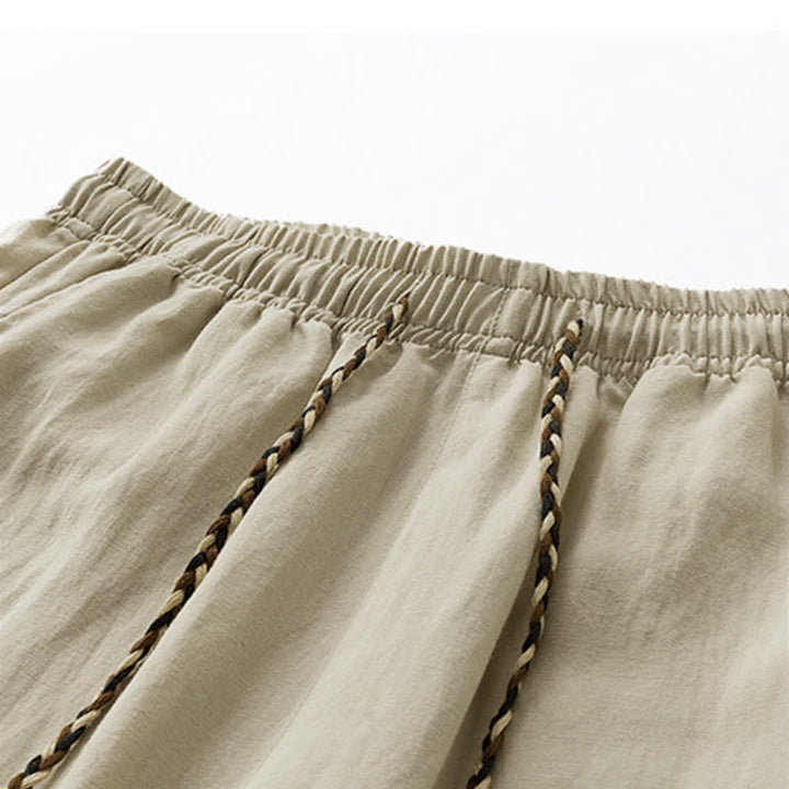 Buddha Stones Lässige Sommer-Boho-Hose mit Kordelzug, einfarbig, gerades Bein, mit Tasche - image 3