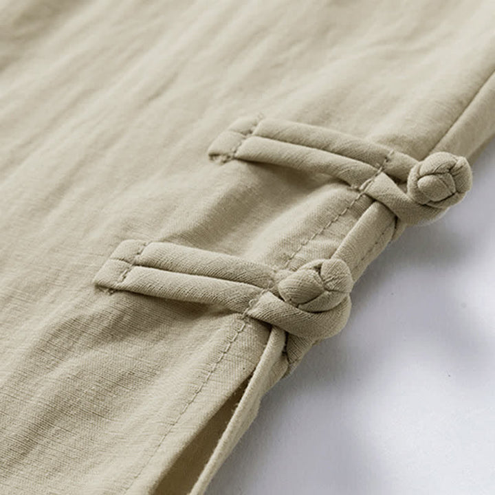 Buddha Stones Lässige Sommer-Boho-Hose mit Kordelzug, einfarbig, gerades Bein, mit Tasche - image 6