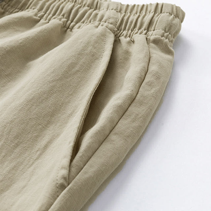 Buddha Stones Lässige Sommer-Boho-Hose mit Kordelzug, einfarbig, gerades Bein, mit Tasche - image 5