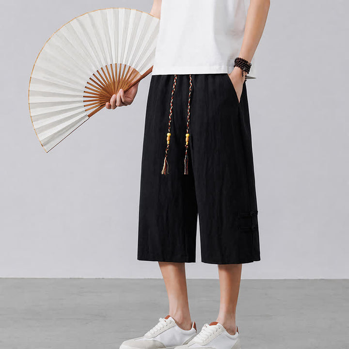 Buddha Stones Lässige Sommer-Boho-Hose mit Kordelzug, einfarbig, gerades Bein, mit Tasche - image 10