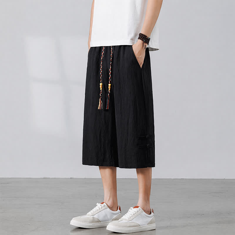 Buddha Stones Lässige Sommer-Boho-Hose mit Kordelzug, einfarbig, gerades Bein, mit Tasche - Schwarz - US/UK/AU46, EU56 (5XL) - image 8