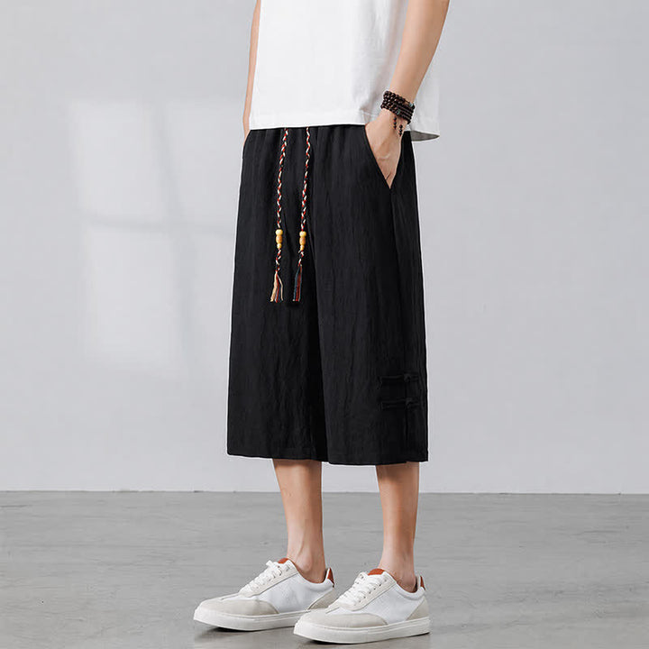 Buddha Stones Lässige Sommer-Boho-Hose mit Kordelzug, einfarbig, gerades Bein, mit Tasche - Schwarz - US/UK/AU46, EU56 (5XL) - image 8