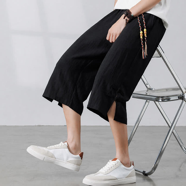 Buddha Stones Lässige Sommer-Boho-Hose mit Kordelzug, einfarbig, gerades Bein, mit Tasche - image 12