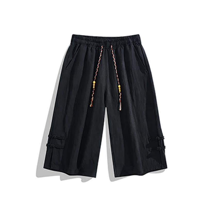 Buddha Stones Lässige Sommer-Boho-Hose mit Kordelzug, einfarbig, gerades Bein, mit Tasche - image 13