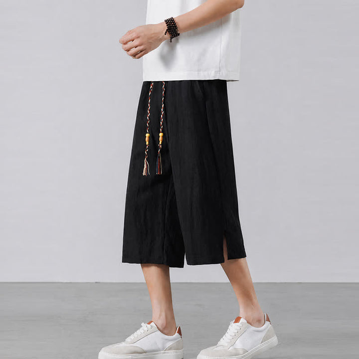 Buddha Stones Lässige Sommer-Boho-Hose mit Kordelzug, einfarbig, gerades Bein, mit Tasche - image 9