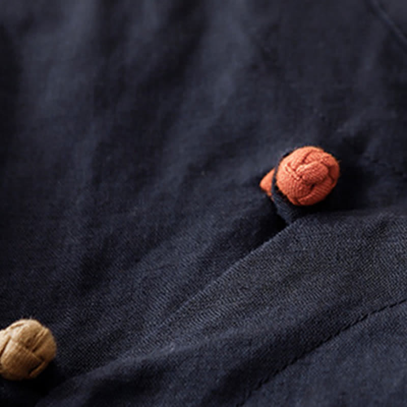 Buddha Stones Sommerliche minimalistische Kurzarmblusen im Tang-Stil mit Stehkragen für Damen, einfarbig, einfarbig - image 10