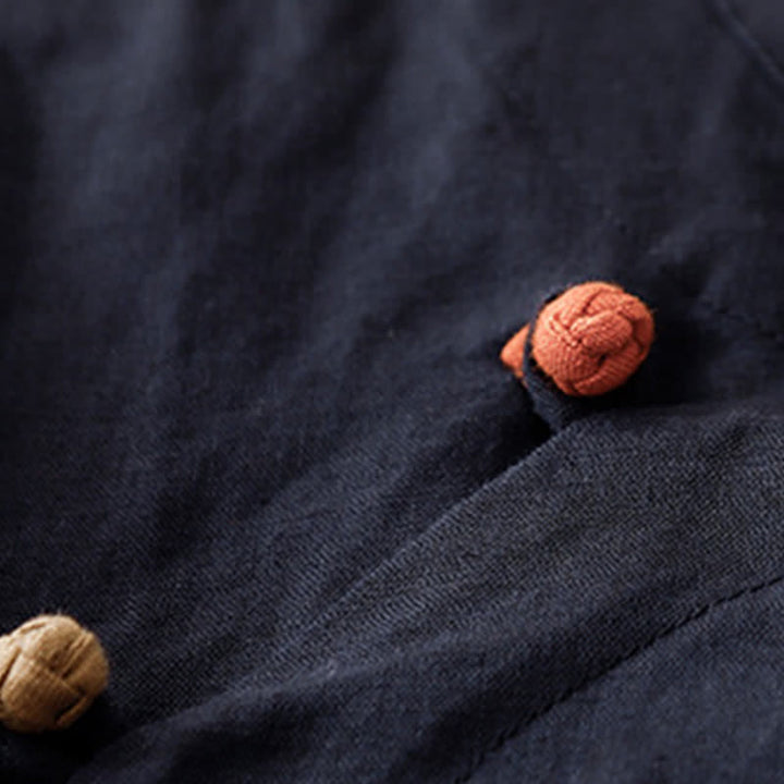 Buddha Stones Sommerliche minimalistische Kurzarmblusen im Tang-Stil mit Stehkragen für Damen, einfarbig, einfarbig - image 10