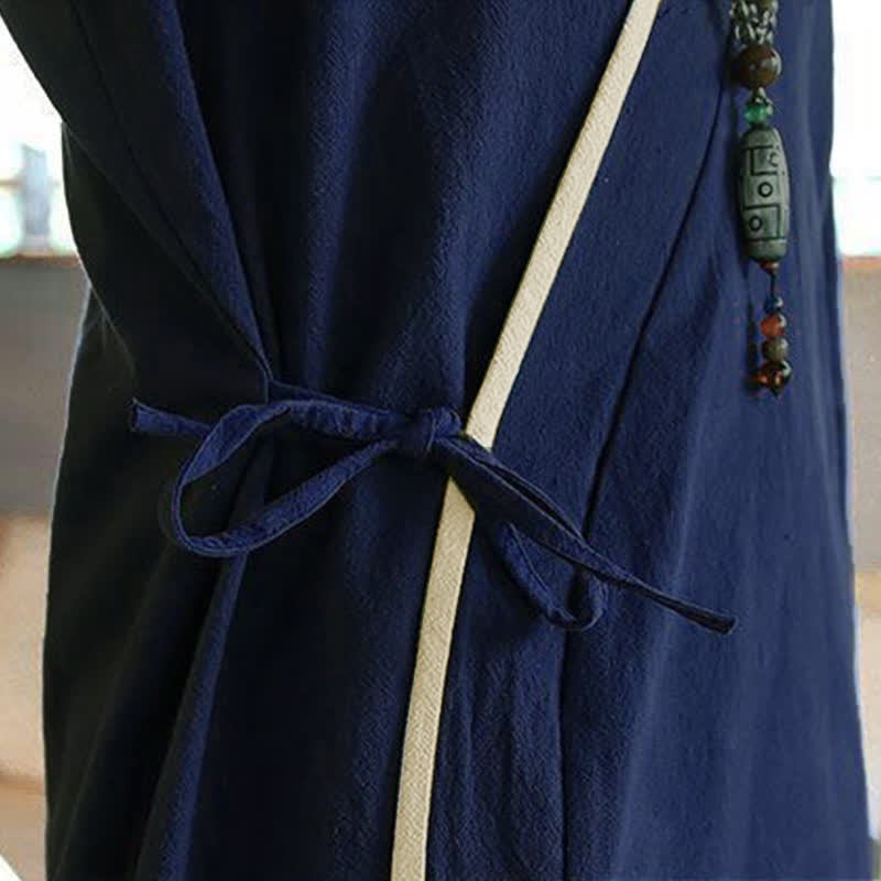 Buddha Stones Sommerlicher Kimono im minimalistischen Tang-Stil mit Kordelzug, V-Ausschnitt, Dreiviertelärmeln und einfarbigem Design für Herren. - image 10