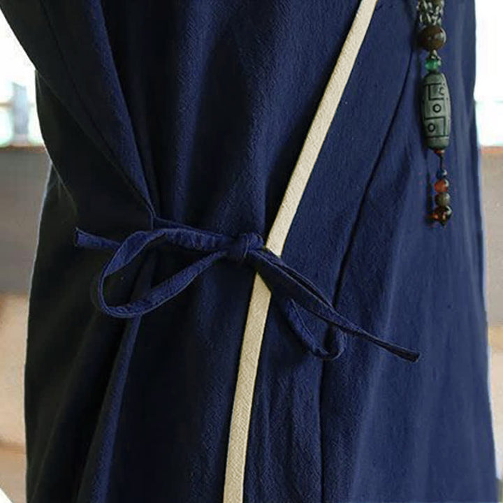 Buddha Stones Sommerlicher Kimono im minimalistischen Tang-Stil mit Kordelzug, V-Ausschnitt, Dreiviertelärmeln und einfarbigem Design für Herren. - image 10