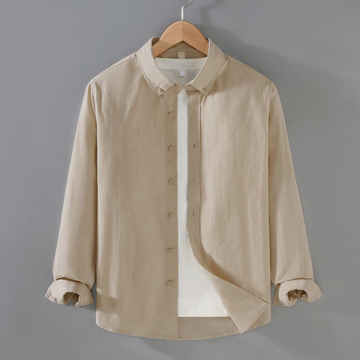 Buddha Stones Lässige, minimalistische Langarmhemden aus einfarbiger Baumwolle für Herren – ideal für Frühling und Herbst - Leinen - US/UK/AU42, EU52 (3XL) - image 0