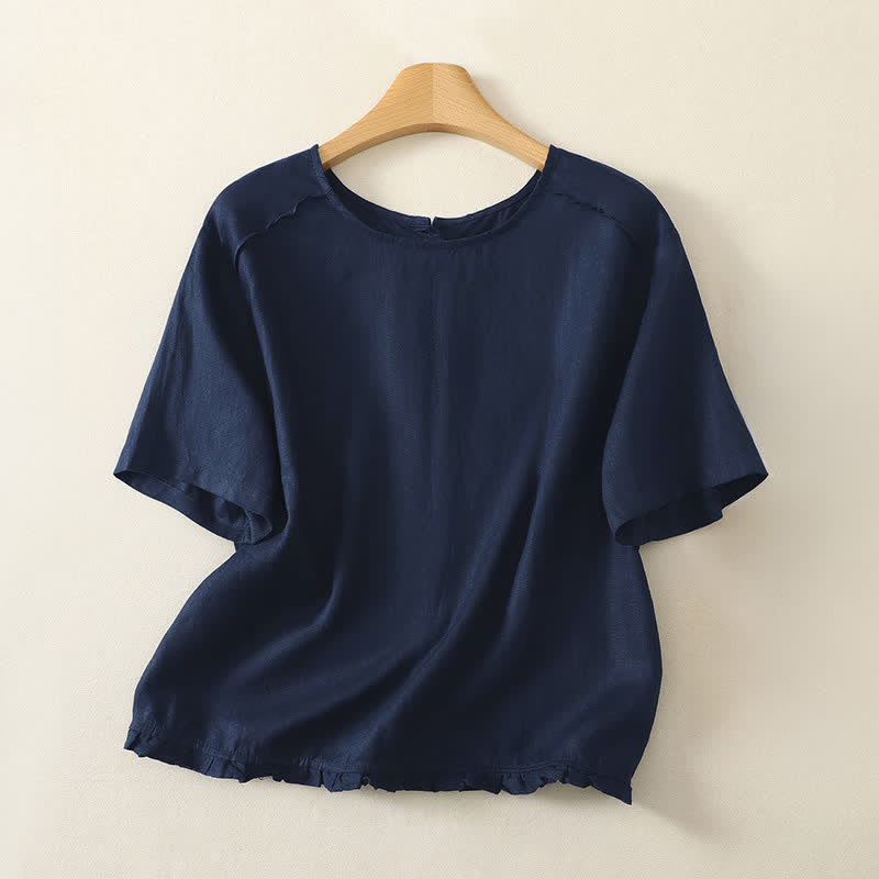 Buddha Stones Lässiges, minimalistisches Kurzarm-T-Shirt für Damen mit Rüschensaum - Marine - US12, UK/AU16, EU44 (2XL) - image 16