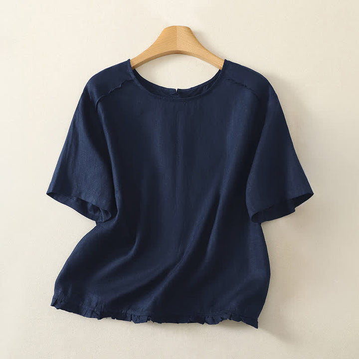 Buddha Stones Lässiges, minimalistisches Kurzarm-T-Shirt für Damen mit Rüschensaum - Marine - US12, UK/AU16, EU44 (2XL) - image 16