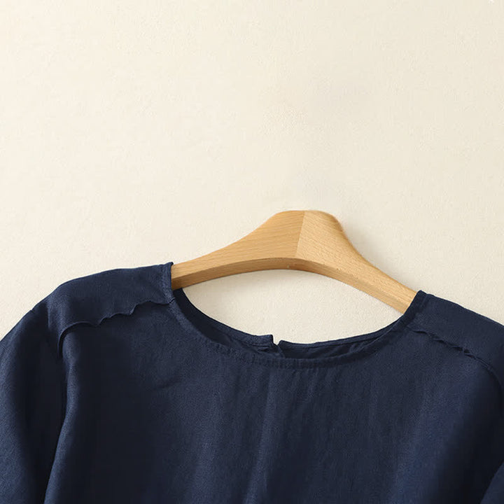 Buddha Stones Lässiges, minimalistisches Kurzarm-T-Shirt für Damen mit Rüschensaum - image 18