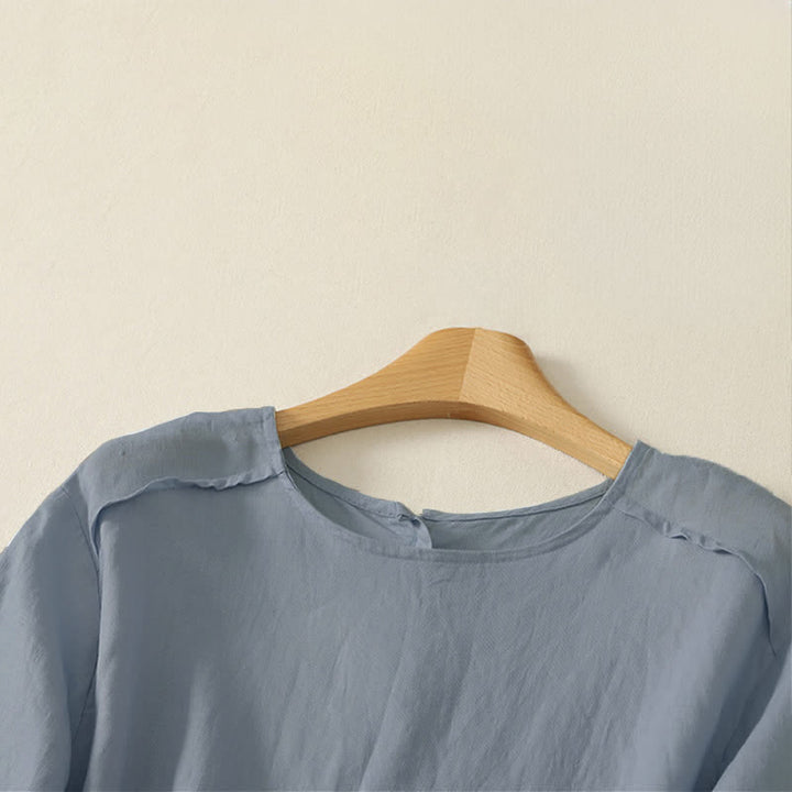 Buddha Stones Lässiges, minimalistisches Kurzarm-T-Shirt für Damen mit Rüschensaum - image 13