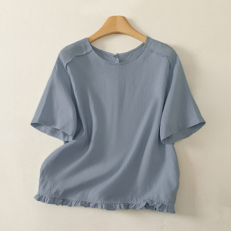 Buddha Stones Lässiges, minimalistisches Kurzarm-T-Shirt für Damen mit Rüschensaum - Hellblau - US12, UK/AU16, EU44 (2XL) - image 12