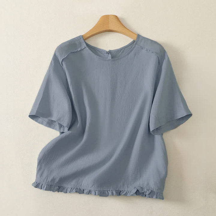 Buddha Stones Lässiges, minimalistisches Kurzarm-T-Shirt für Damen mit Rüschensaum - Hellblau - US12, UK/AU16, EU44 (2XL) - image 12