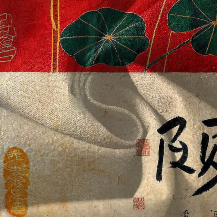 Buddha Stones Herrenhose aus reiner Baumwolle mit Lotus-Kalligrafie-Patchworkmuster, Kordelzug, schmal zulaufendem Bein und Taschen - image 6