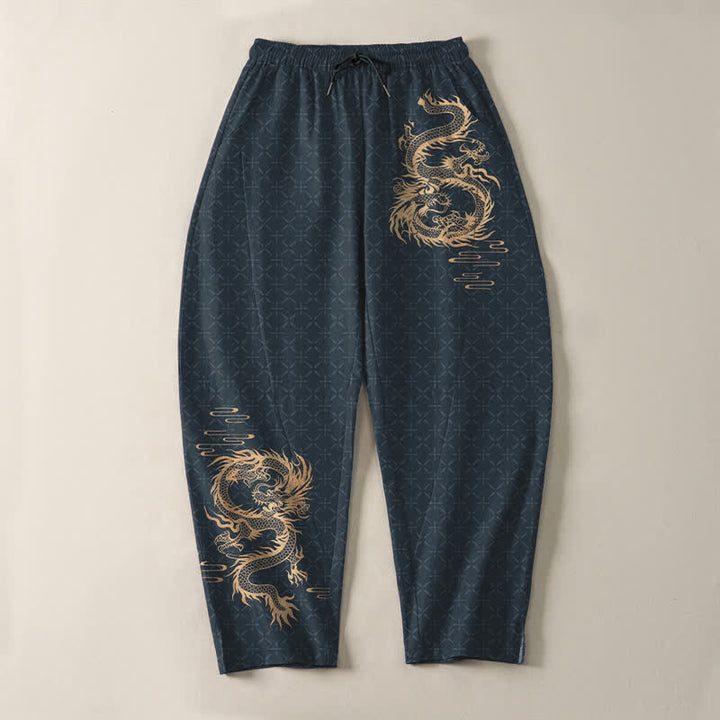 Buddha Stones Herrenhose aus reiner Baumwolle mit goldenem Drachenmuster, Kordelzug, schmal zulaufendem Schnitt und Taschen - image 13