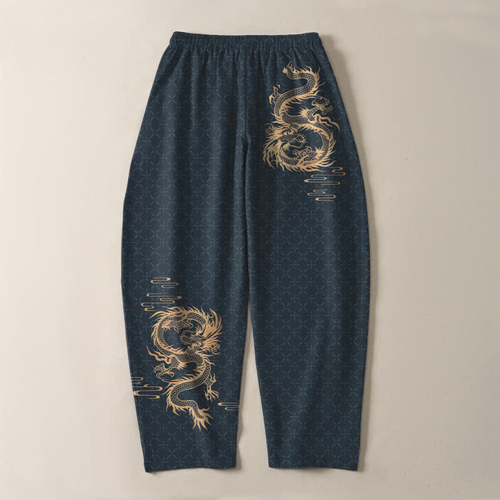 Buddha Stones Herrenhose aus reiner Baumwolle mit goldenem Drachenmuster, Kordelzug, schmal zulaufendem Schnitt und Taschen - image 14