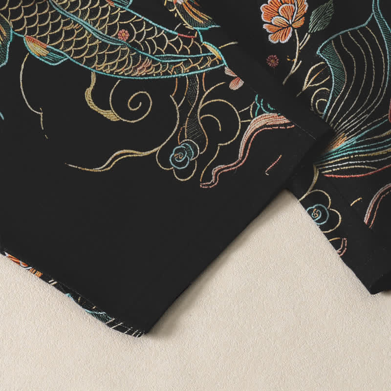 Buddha Stones Herrenhose aus reiner Baumwolle mit Koi-Fisch- und Blumenmuster, Kordelzug, schmal zulaufendem Schnitt und Taschen - image 5