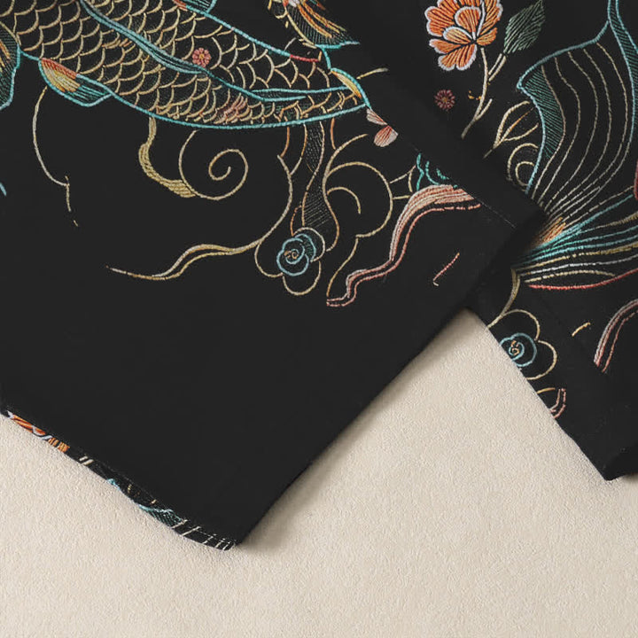Buddha Stones Herrenhose aus reiner Baumwolle mit Koi-Fisch- und Blumenmuster, Kordelzug, schmal zulaufendem Schnitt und Taschen - image 5