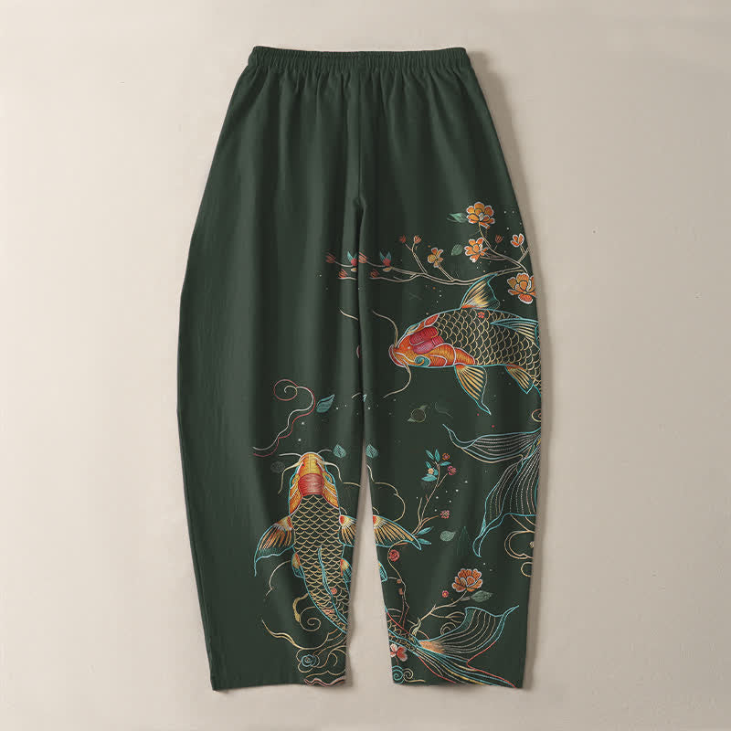 Buddha Stones Herrenhose aus reiner Baumwolle mit Koi-Fisch- und Blumenmuster, Kordelzug, schmal zulaufendem Schnitt und Taschen - image 10