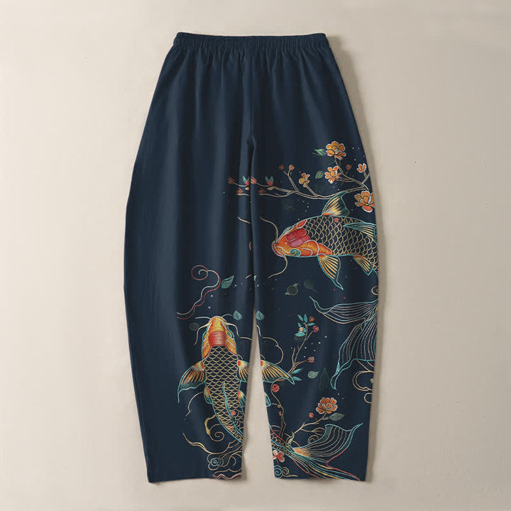 Buddha Stones Herrenhose aus reiner Baumwolle mit Koi-Fisch- und Blumenmuster, Kordelzug, schmal zulaufendem Schnitt und Taschen - image 14